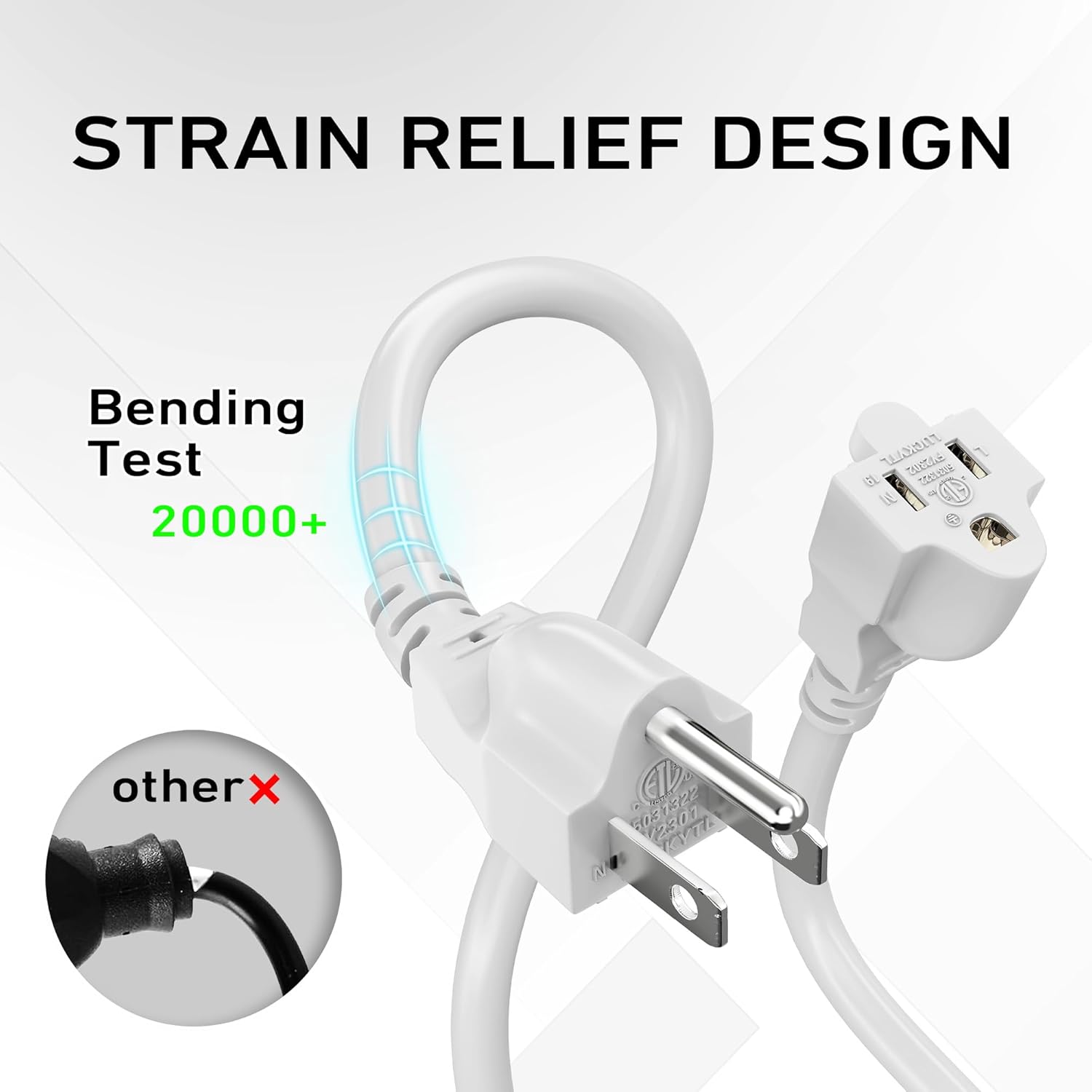 LUCKY TL Indoor Outdoor Extension Cord, 16/3 Gauge White Long Extension Cord 50ft, Waterproof Flexible Case, Made of Pure Copper, 13A 1625W 16AWG SJTW, 3 Prong Heavy Duty Wire, ETL