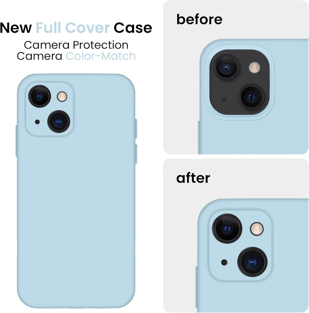 FireNova Designed for iPhone 13 Case, Silicone Upgraded [Camera Protection] Phone Case with [2 Screen Protectors], Soft Anti-Scratch Microfiber Lining Inside, 6.1 inch, Sky Blue