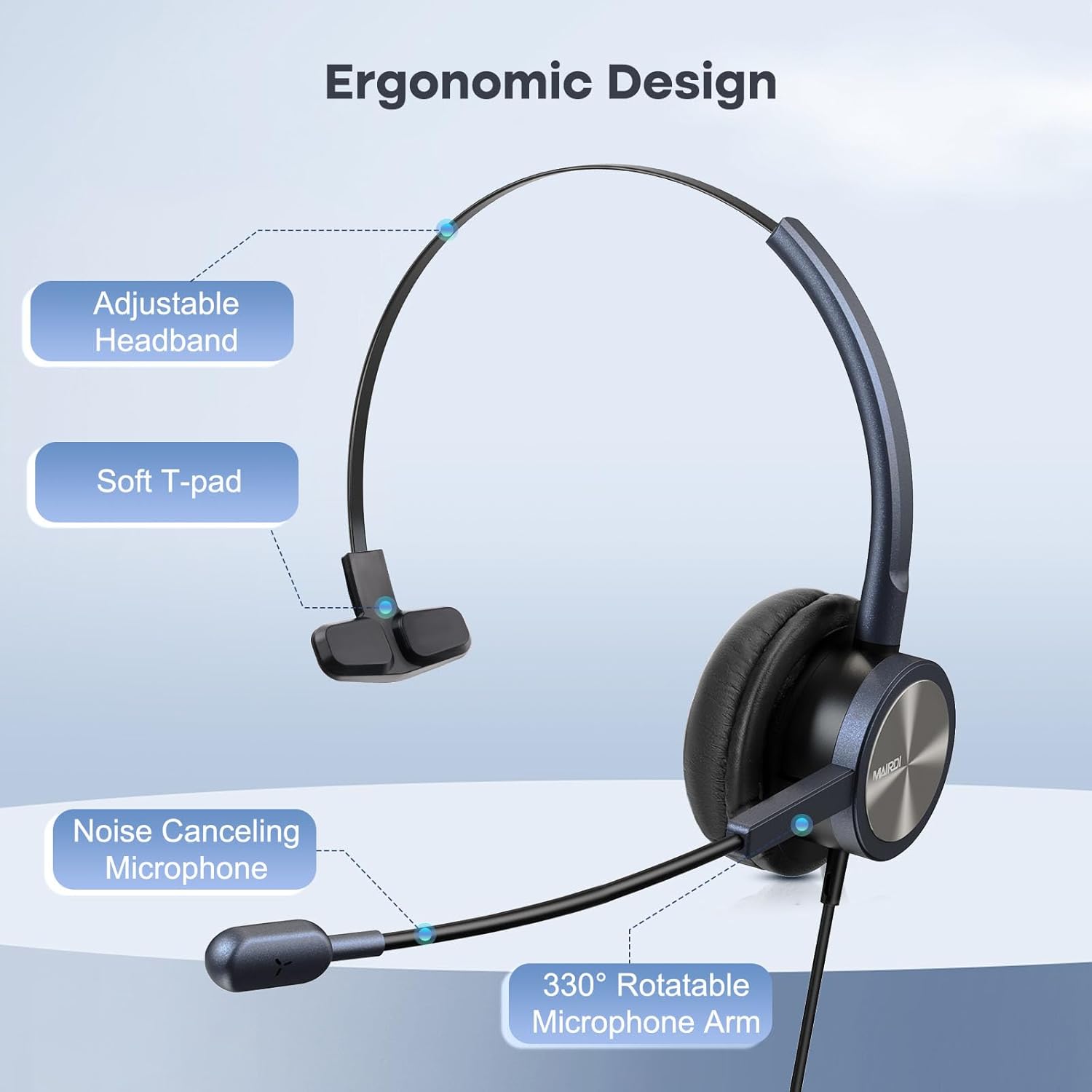 MAIRDI Telephone Headset with RJ9 & 3.5mm Jack for Office Landline Deskphone Cell Phone PC Laptop, Call Center Phone Headset with Microphone, Works for Cisco 7941 7965 6941 7861 8961
