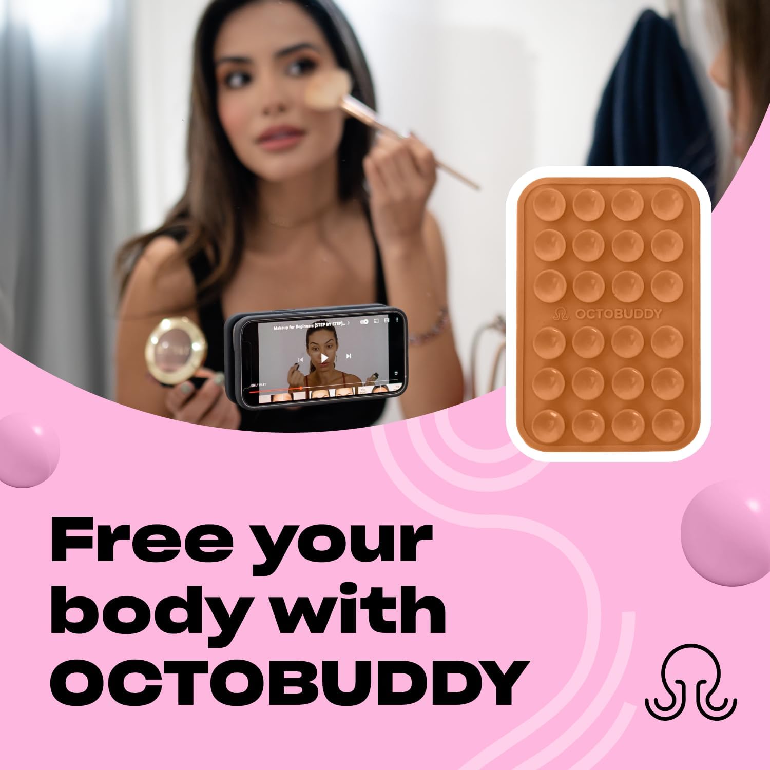 Classic MAX - Silicone Suction Phone Case Adhesive Mount - Hands-Free, Strong Grip Holder for Selfies and Videos - iPhone and Android Compatible - 2.6″ x 3.9″, Caramel Cream
