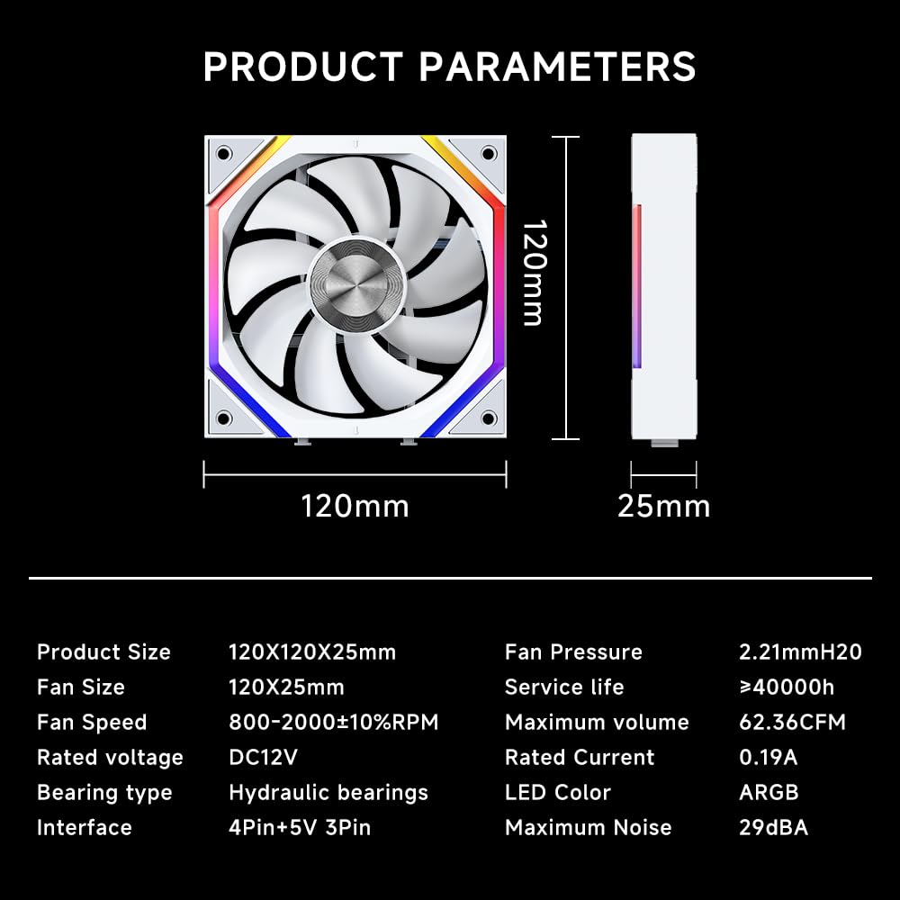 Jungle Leopard Galaxy 120mm PC Reverse Blade Case Fans, ARGB and PWM Cooling Fan PC, Axle Core Double Ring CD Pattern Module Computer Fans, Daisy-Chain 5V RGB Fan (White 3 Pack)