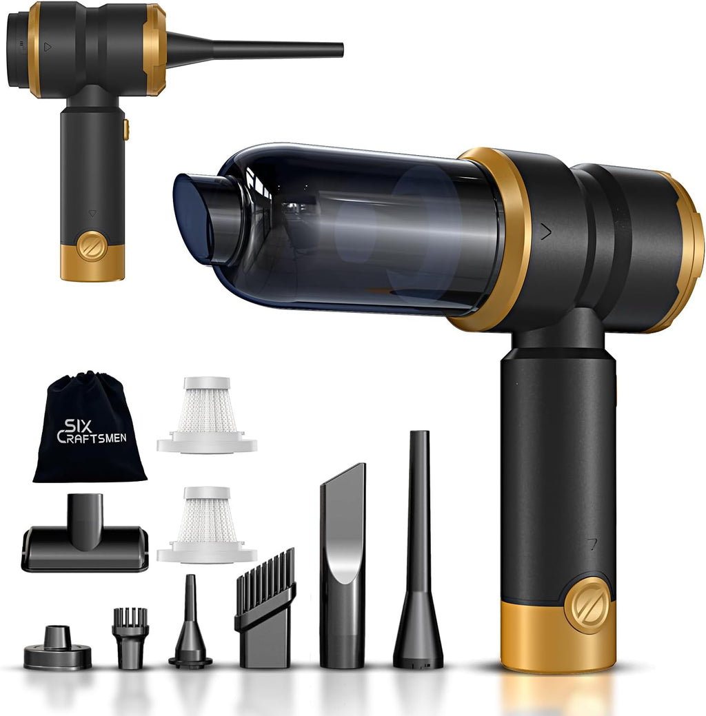 Handheld Car Vacuum with 15000PA Power, 4 in 1 Small Powerful Cordless Vacuum Cleaner & Air Duster with 2000mAh Battery, Rechargeable Portable Mini Hand Held Vacuum for Car, Home,Office,Pet Hair（Gold）