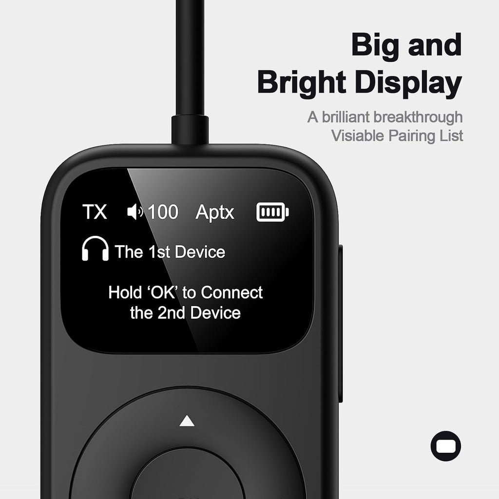 SoundSync Pro Bluetooth Transmitter & Receiver for Airplane, Easy Setup Bluetooth Audio Transceiver for 2 BT Devices, Volume Control, RCA for TV