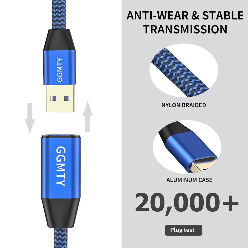 USB 3.0 Extension Cable 3ft(2 Package), Type A Male to Female Extension Cord Durable Braided Material High Data Transfer Compatible with USB Keyboard,Mouse,Flash Drive, Hard Drive,Printer
