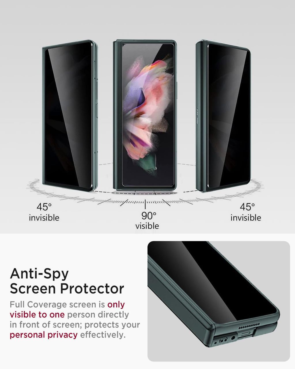 Miimall for Samsung Galaxy Z Fold 3 Case with Privacy Screen Protector, Built-in Adjustable Kickstand & Magnetic Hinge Protection All-Inclusive Protective Case for Galaxy Z Fold 3 5G Green
