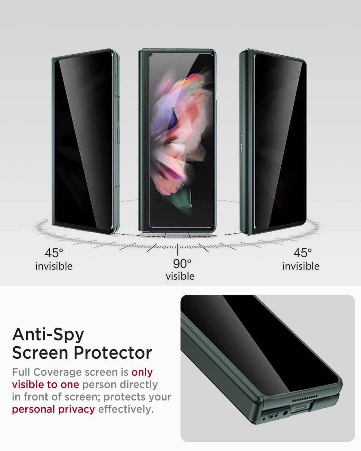 Miimall for Samsung Galaxy Z Fold 3 Case with Privacy Screen Protector, Built-in Adjustable Kickstand & Magnetic Hinge Protection All-Inclusive Protective Case for Galaxy Z Fold 3 5G Green