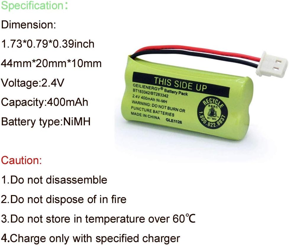 GEILIENERGY BT162342/BT262342 Battery Compatible for BT183342/BT283342 BT166342/BT266342 VTech CS6114 CS6419 CS6719 at&T EL52300 CL80111 Cordless Phone (Pack of 2)