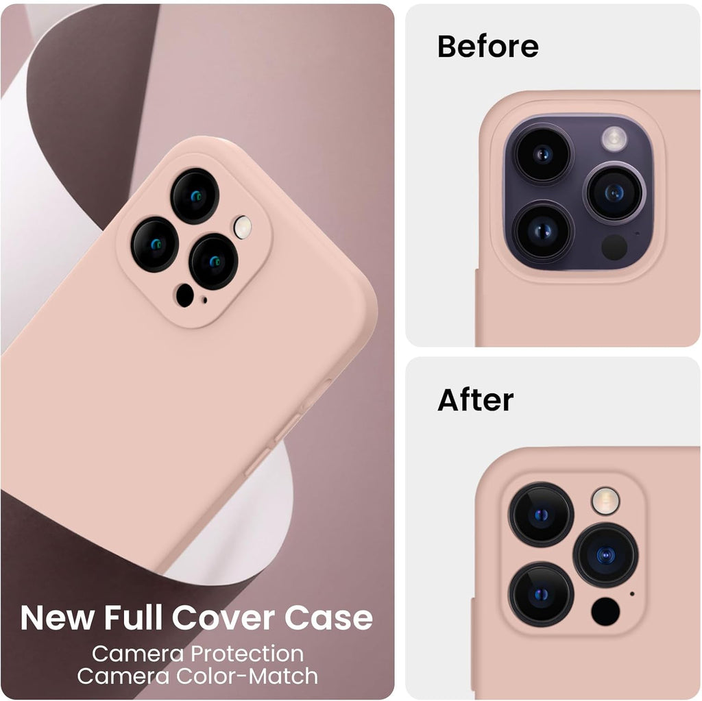 FireNova for iPhone 14 Pro Case, Silicone Upgraded [Camera Protection] Phone Case with [2 Screen Protectors], Soft Anti-Scratch Microfiber Lining Inside, 6.1 inch, Pinksand