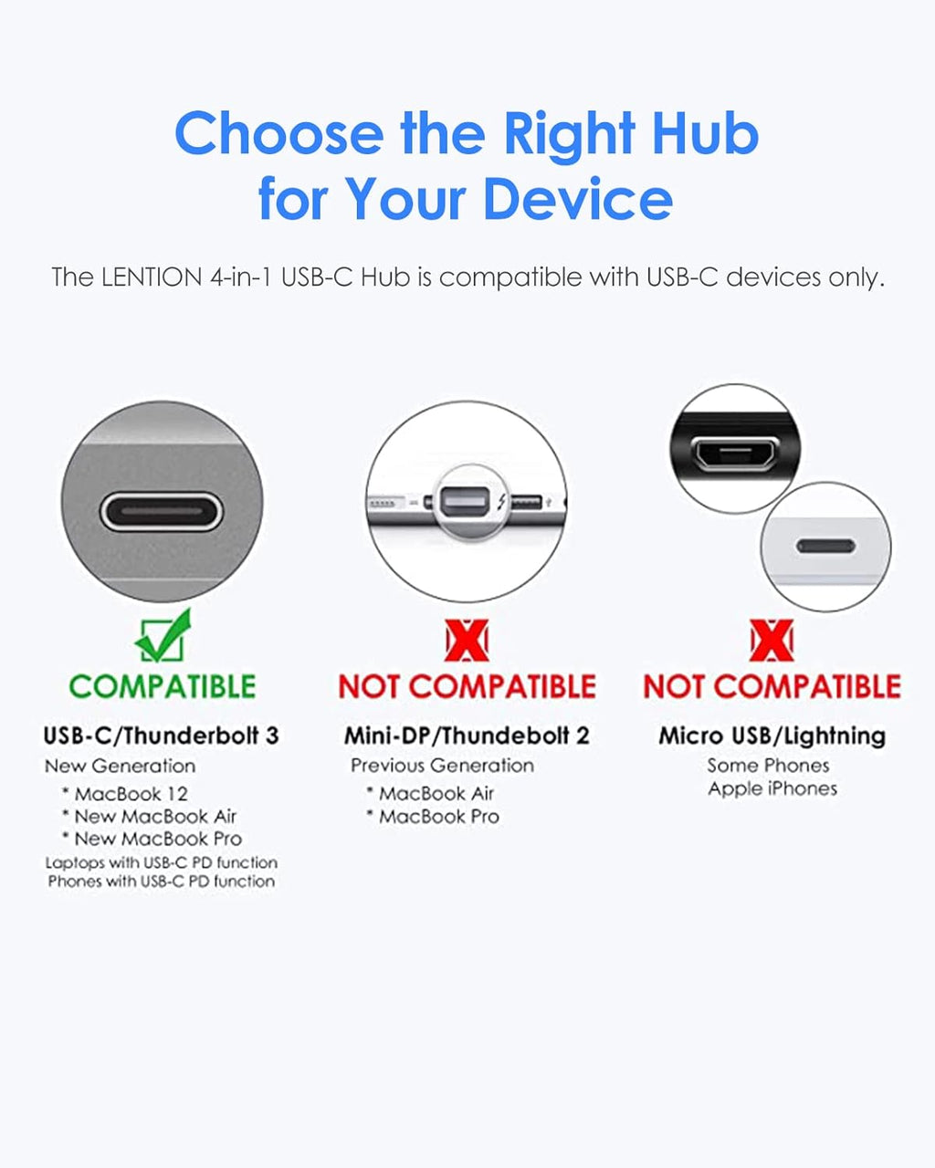 LENTION 4-in-1 USB-C Hub with Type C, USB 3.0, USB 2.0 for 2024-2016 MacBook Pro (M1-M4), iPhone 16-15 New Mac Air/Surface, ChromeBook, More, Multiport Charging & Connecting Adapter (C13, Rose Gold)