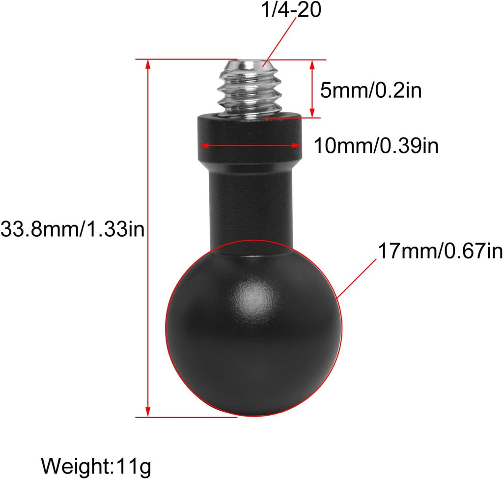 2PCS 17mm Ball Head to 1/4 Stainless Steel Short Screw Connection Rod Car Mobile Phone Navigation Mount Motorcycle Rearview Mirror Accessories Camera Camera Connection Accessories