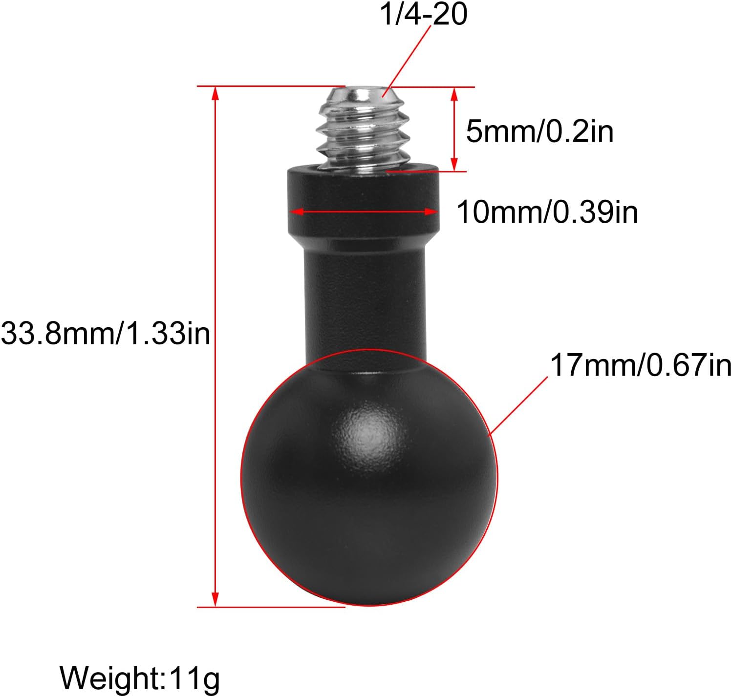 2PCS 17mm Ball Head to 1/4 Stainless Steel Short Screw Connection Rod Car Mobile Phone Navigation Mount Motorcycle Rearview Mirror Accessories Camera Camera Connection Accessories