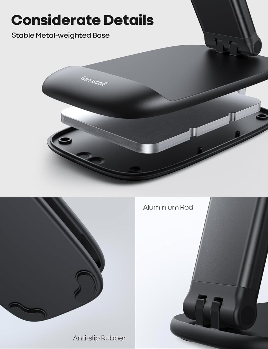 Lamicall Cell Phone Stand for Desk - [Height Adjustable] Foldable Mobile Phone Holder, Portable Stand for iPhone 16 15 14 13 12 11 Pro Max Plus, Galaxy S25 S24, All Cellphones, Office Accessories