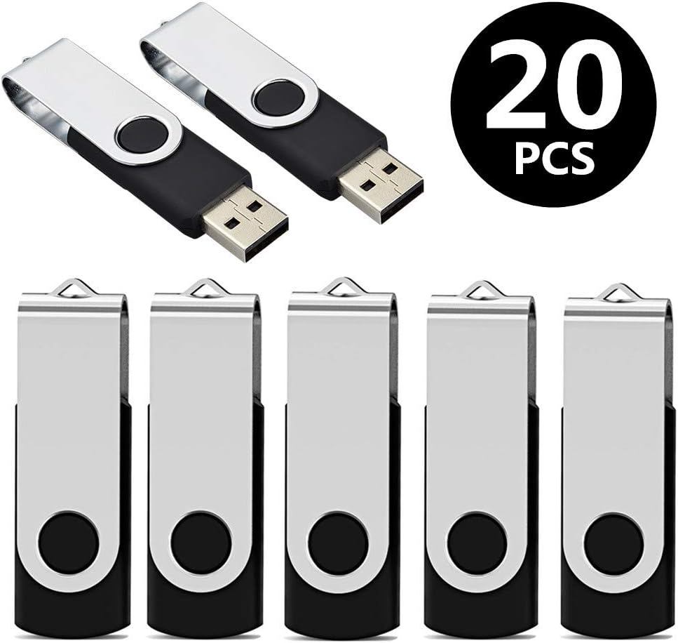 Flash Drives 32GB, Aiibe 20 Pack 32 GB Flash Drive Bulk USB Flash Drives 32GB USB 2.0 Thumb Drive Swivel Memory Stick USB Drive (32GB, Black)