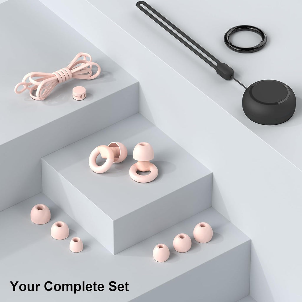 Soft Silicone Earplugs for Sleeping & Noise Reduction - 7 Pairs Ear Tips & One Connection Cord - Reusable Earplugs for Concert, Work & Sound Reduction 25dB-30db