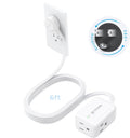 TROND 360° Rotating Flat Plug Extension Cord Surge Protector 6ft, Small Power Strip with 900 Joules, 3 Side Grounded Outlets, 13A, SPT 16/3 Gauge Wire, for Indoor Home Office Dorm Room Travel, White