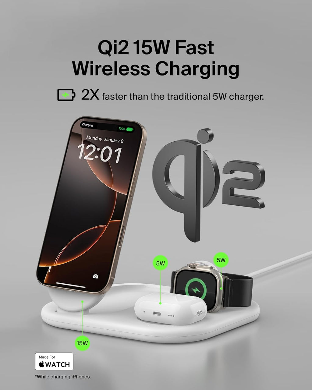 Belkin 3-in-1 MagSafe-Compatible iPhone Charger - Foldable Magnetic Qi2 Certified, MagSafe Charging Station for Phone, Apple Watch, AirPods - Wireless for Multiple Devices