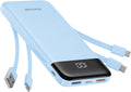 Charmast Portable Charger with Built in Cables, Power Bank with Cords Wires, Slim 10000mAh Travel Battery Pack 6 Outputs 3 Inputs 3A Fast Charging for Samsung Google Pixel LG Moto iPhone iPad