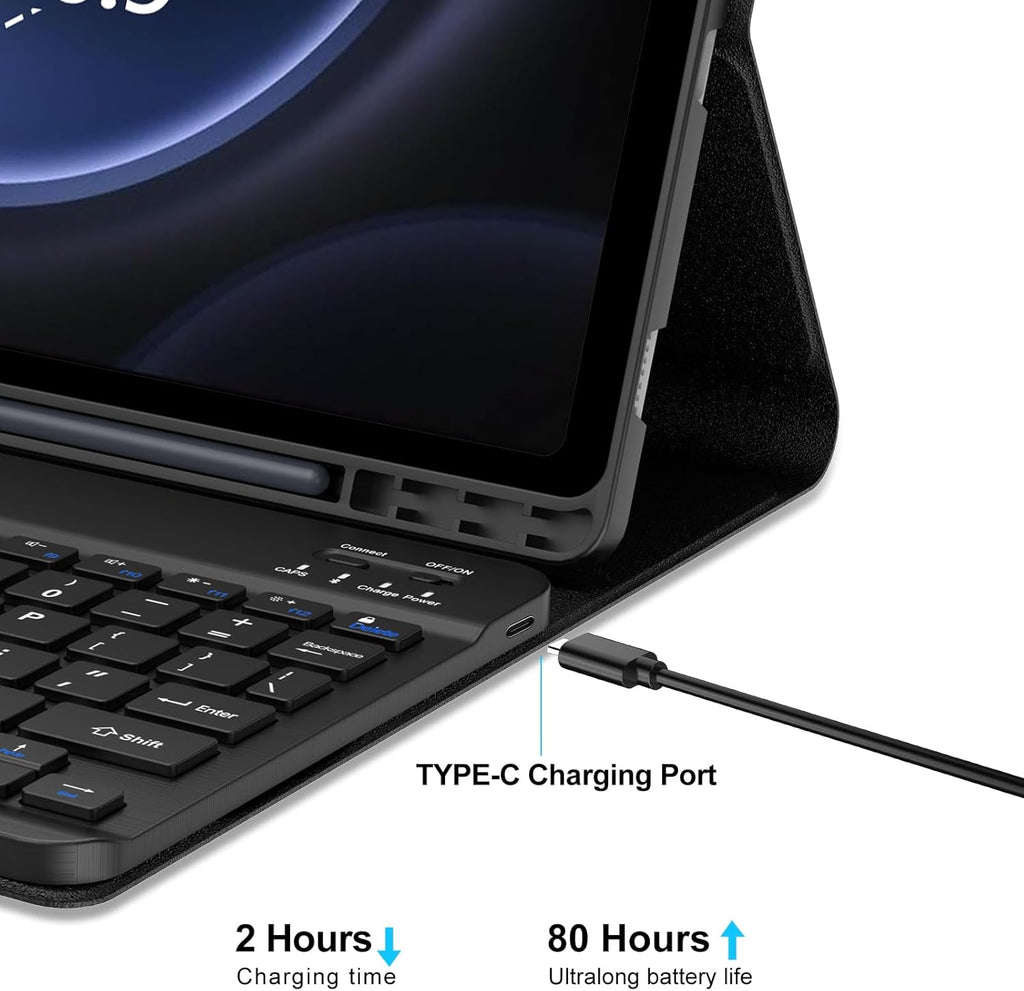 Galaxy Tab S9 FE Case with Keyboard 5G 10.9 Inch 2023, Keyboard for Galaxy Tablet S9 11 Inch 2023, Detachable Bluetooth Keyboard with Pen Holder for Samsung Tab S9 11''/S9 FE 10.9'', Black