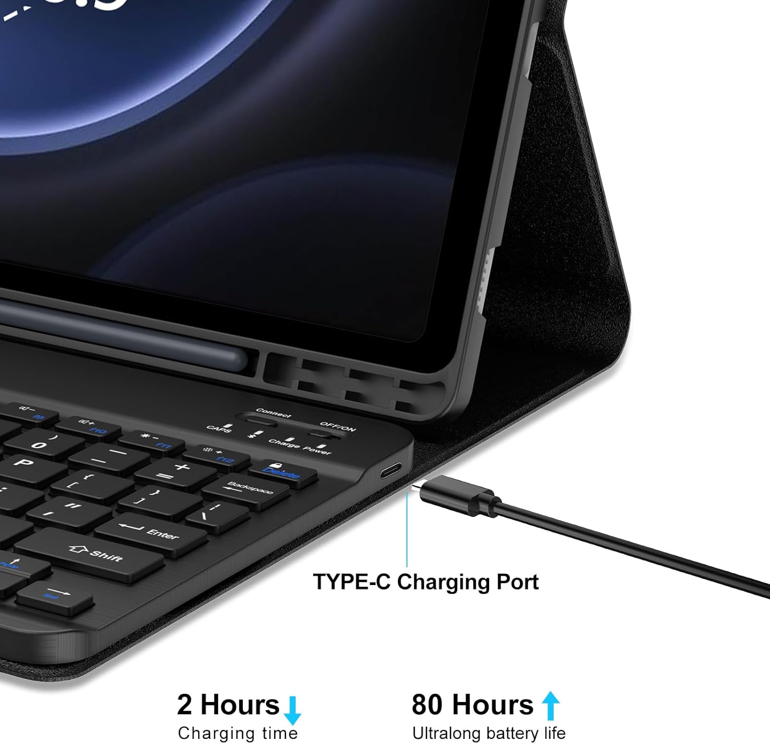 Galaxy Tab S9 FE+/ S9+ /S10+ 12.4 Inch Case with Keyboard, Detachable Bluetooth Keyboard with Pen Holder for Samsung Tab S10+ Plus/S9+ Plus/S9 FE+ Plus/S8+ Plus/S7FE/S7+ Plus 5G 12.4", Black