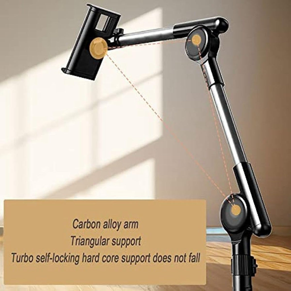 Tablet Floor Stand Holder, 360 Degree Rotating with Height Adjustable Stand Compatible with 4.7"-13" Phone/Tablet, Kindle, 63" Phone Stand, Aluminum Alloy, for Bed,Sofa,Desk.Black