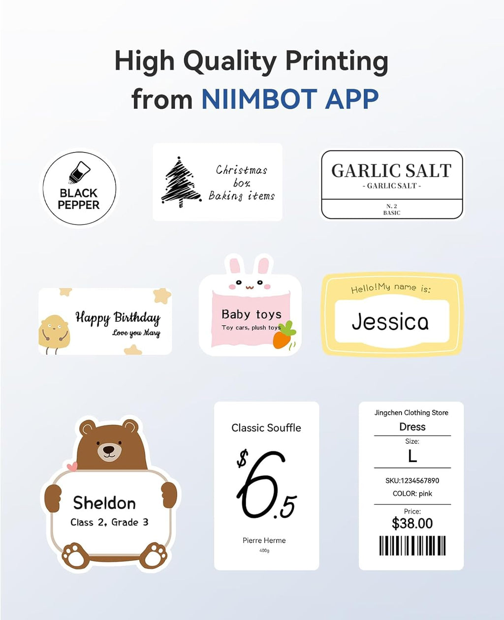 NIIMBOT B1 Label Maker Machine with Tape, Thermal Label Printer Easy to Use for Office Supplies, Home, Business, 2 Inch Label Maker with 2'' x1.18'' Labels-230pcs/Roll