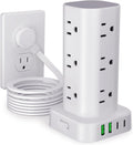 Power Strip Tower with Multiple Outlets, Flat Plug Surge Protector Tower Extension Cord with 12 AC Outlets 4 USB Ports (2 USB C), 10FT Cord Power Tower Surge Protector for Home Office Dorm Room, White