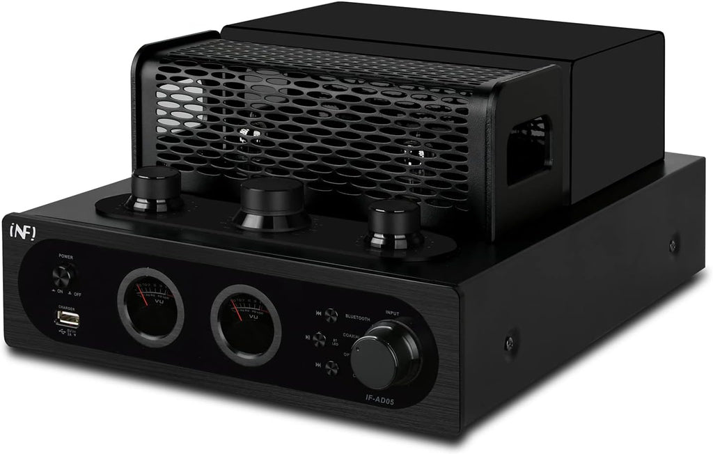 INFI Audio Hybrid Class AB Tube Amplifier 6N3 Power Amp with Bluetooth Home Audio HiFi Stereo Receiver Integrated Amp AUX Bluetooth USB Charger Optical Coaxial Sub-Out