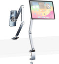 Magnetic Tablet Stand for Desk Aluminum Alloy Phone iPad Desk Holder Overhead Arm Mount with 360°Rotate Base for Magsafe/iPhone/Android/iPad (Magnetic Silver)