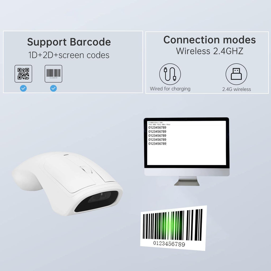 New Wireless Mouse Barcode Scanner, 2-in-1 Design 2D Handheld Barcode Scanner with Wireless Mouse Functions for POS System,Store,Supermarket, Warehouse.(Black)