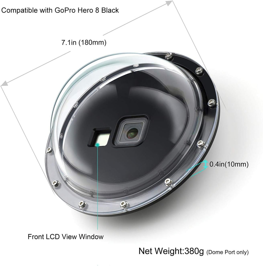 Dome Port for GoPro Hero 8 Black, Dome Port Lens with Waterproof Housing Case Shutter Trigger Floating Hand Grip for Hero 8 Black Snorkeling Diving Underwater Photography