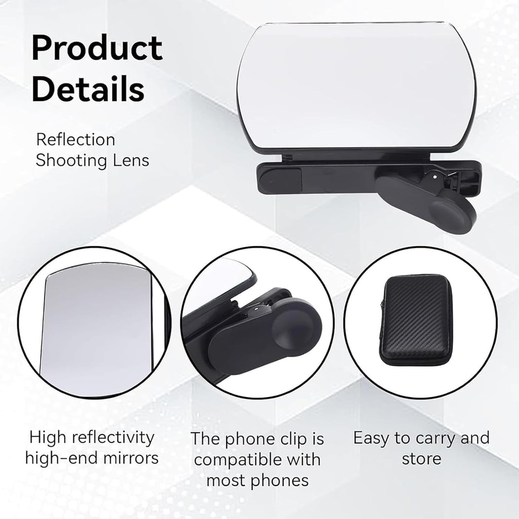 Mirror Effect Lens - Capture Stunning Reflections Instantly, Smartphone Camera Mirror Reflection Clip Kit, Adjustable HD Glass Smartphone Photography Flip Mirror, for Travel Photography (Black)