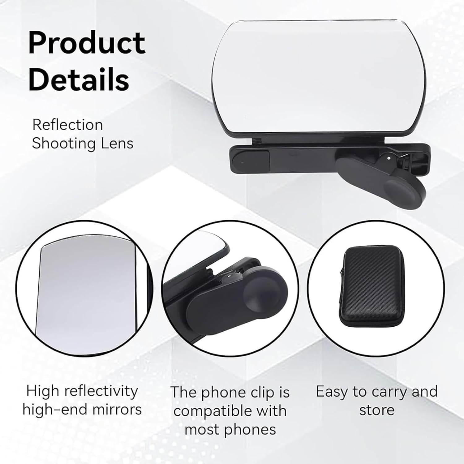 Mirror Effect Lens - Capture Stunning Reflections Instantly, Smartphone Camera Mirror Reflection Clip Kit, Adjustable HD Glass Smartphone Photography Flip Mirror, for Travel Photography (Black)