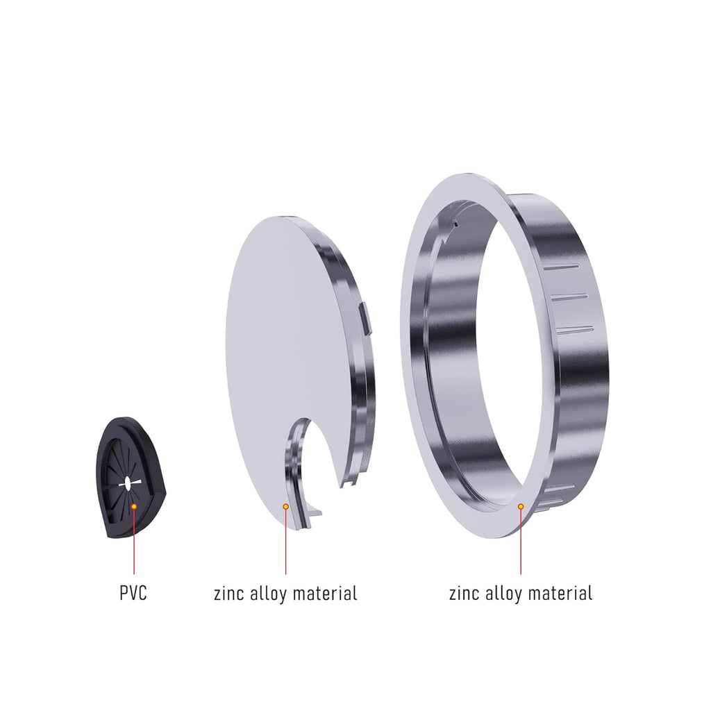 Desk Grommet 2 Inch 50mm, Zinc Alloy Computer Desk Wire Hole Cover, Office Desktop Cord Cable Hole Metal Ring, Bright Silver