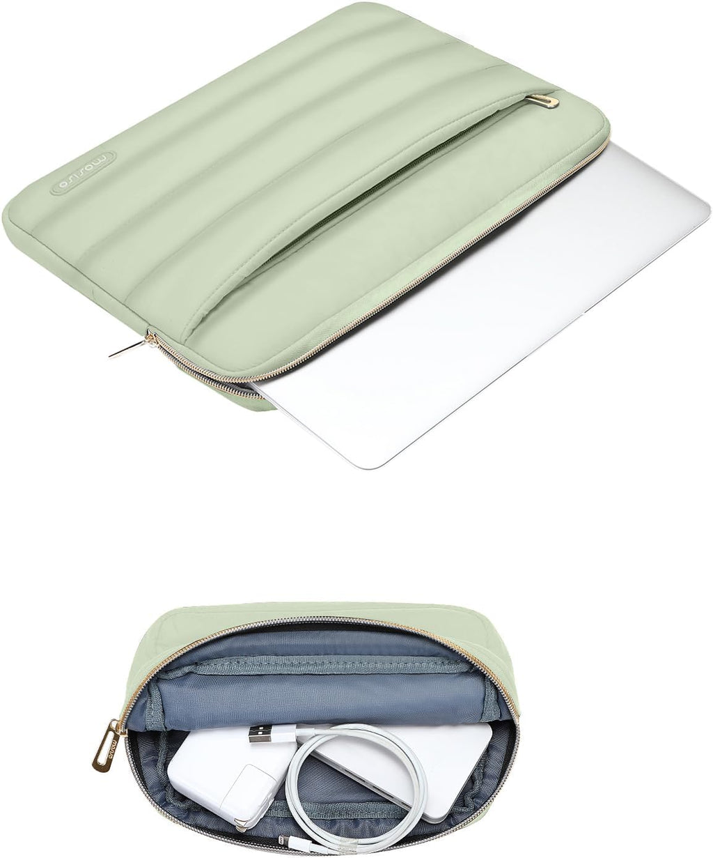 MOSISO 15-15.6 inch Laptop Case, 16 inch Puffy Laptop Sleeve Compatible with MacBook Pro 16, HP Dell ASUS Acer Toshiba Lenovo Notebook Computer, Polyester Horizontal Bag with Small Case, Sage Green