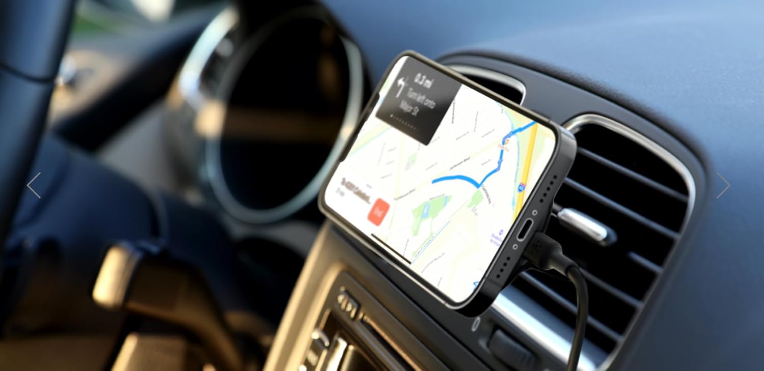 Belkin MagSafe-Compatible Magnetic Wireless Car Charger 10W - BoostCharge Pro Wireless Charger, Magnetic Car Vent Phone Mount for iPhone 16, iPhone 15, 14, & 13 Series, Power Supply Included - Black