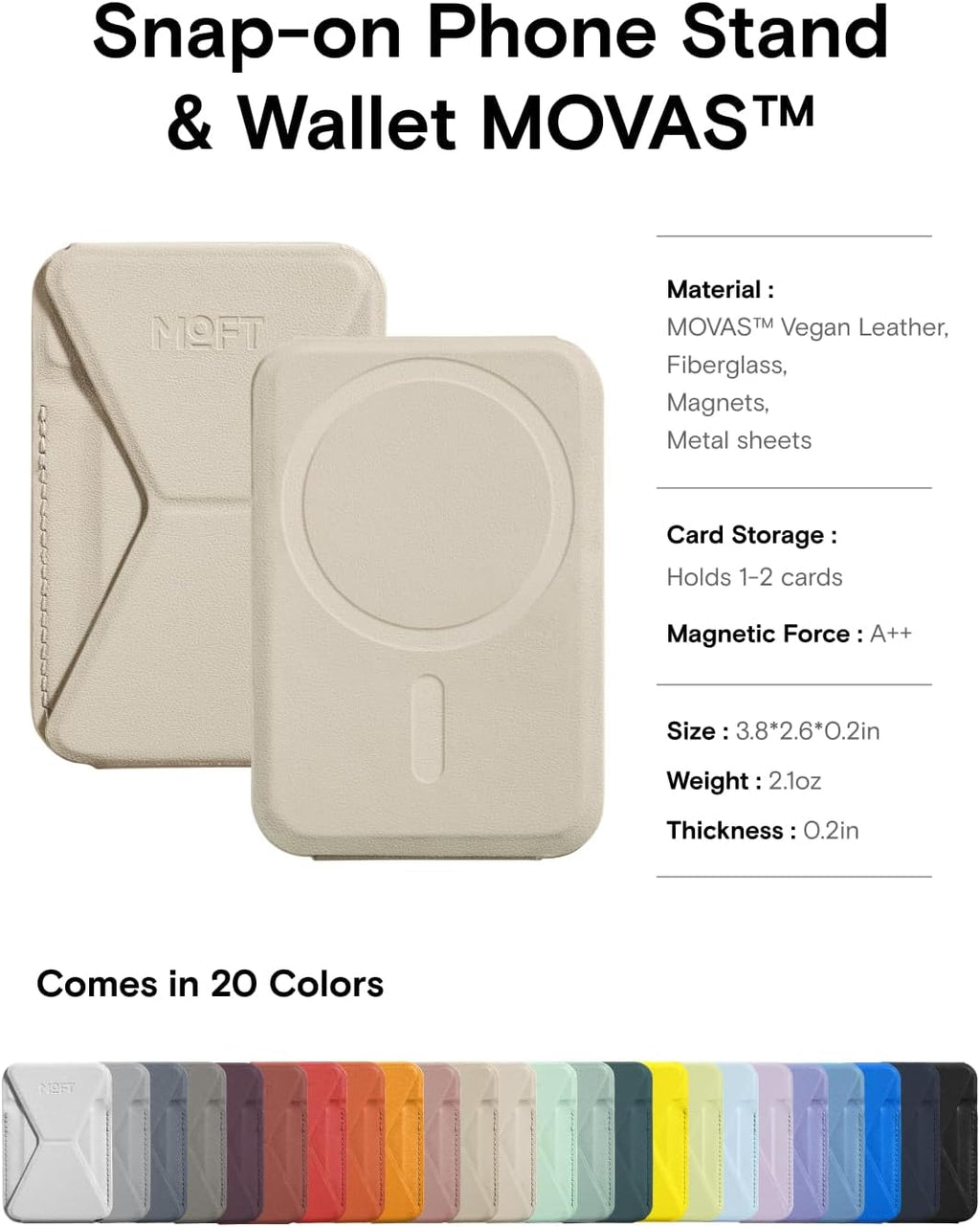 MOFT Magnetic Wallet Stand Compatible with iPhone 16/15/14/13/12 Series, Angle Adjustment & Magsafe Compatible MOVAS Phone Stand, Beach White