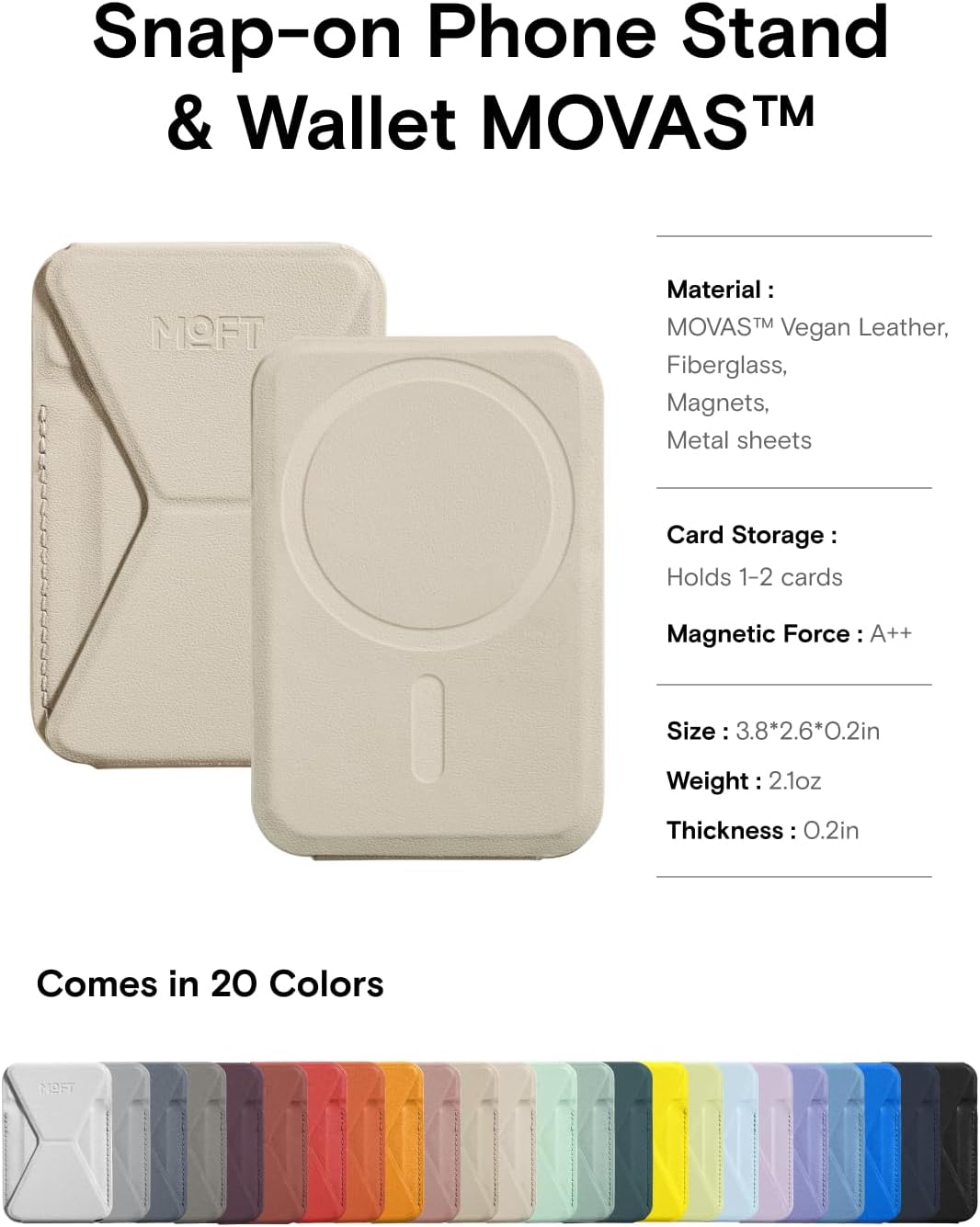 MOFT Magnetic Wallet Stand Compatible with iPhone 16/15/14/13/12 Series, Angle Adjustment & Magsafe Compatible MOVAS Phone Stand, Beach White