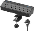 Desk Clamp Power Strip with 40W Fast Charging Station, JXGUCAT 10ft Flat Plug Power Strip Surge Protector, 2 USB-C Ports, 6 AC Outlets, Fit 2.48" Tabletop Edge, Home Office Desk Accessories Essentials