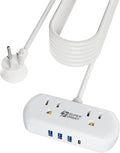 SUPERDANNY Power Strip with USB, 9.8ft Mini Desktop Charging Station with 2 Wide-Spaced Outlets & 4 USB Ports, Portable Flat Plug Extension Cord for Travel, Dorm, Room, Home Office Essentials, White