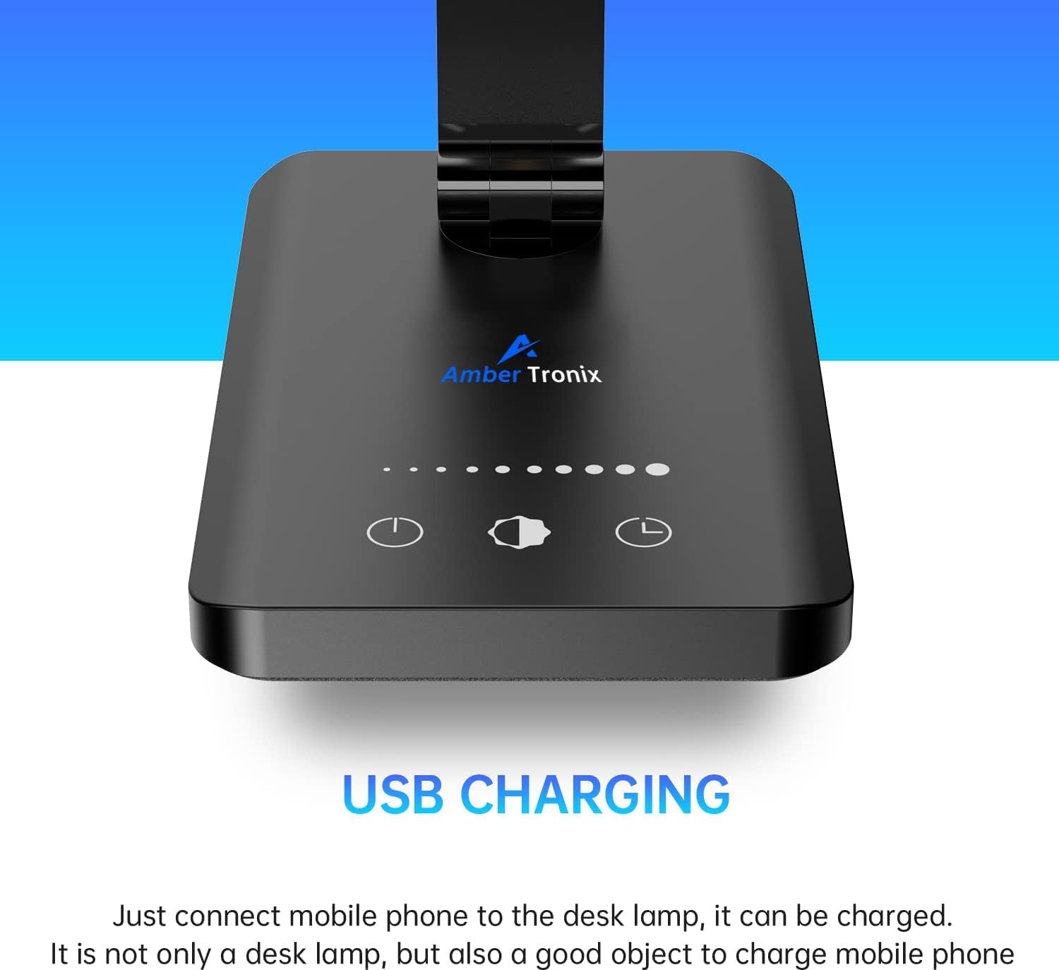 Ambertronix LED Desk Lamp with USB Charging Port, Dimmable Eye-Caring Reading Desk Light for Home, with 5 Brightness Level & 3 Lighting Modes, Touch Control, Auto Timer (Black)