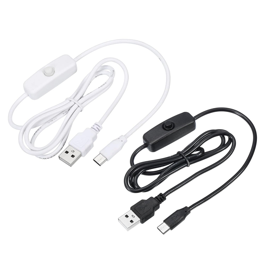 MECCANIXITY USB Cable with 501 ON/Off Switch, USB Male to USB Type C Male Power Cable 100cm for LED Desk Lamp LED Strip Black White 1 Set