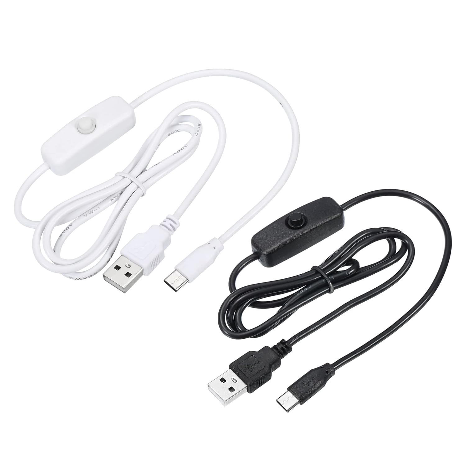 MECCANIXITY USB Cable with 501 ON/Off Switch, USB Male to USB Type C Male Power Cable 100cm for LED Desk Lamp LED Strip Black White 1 Set