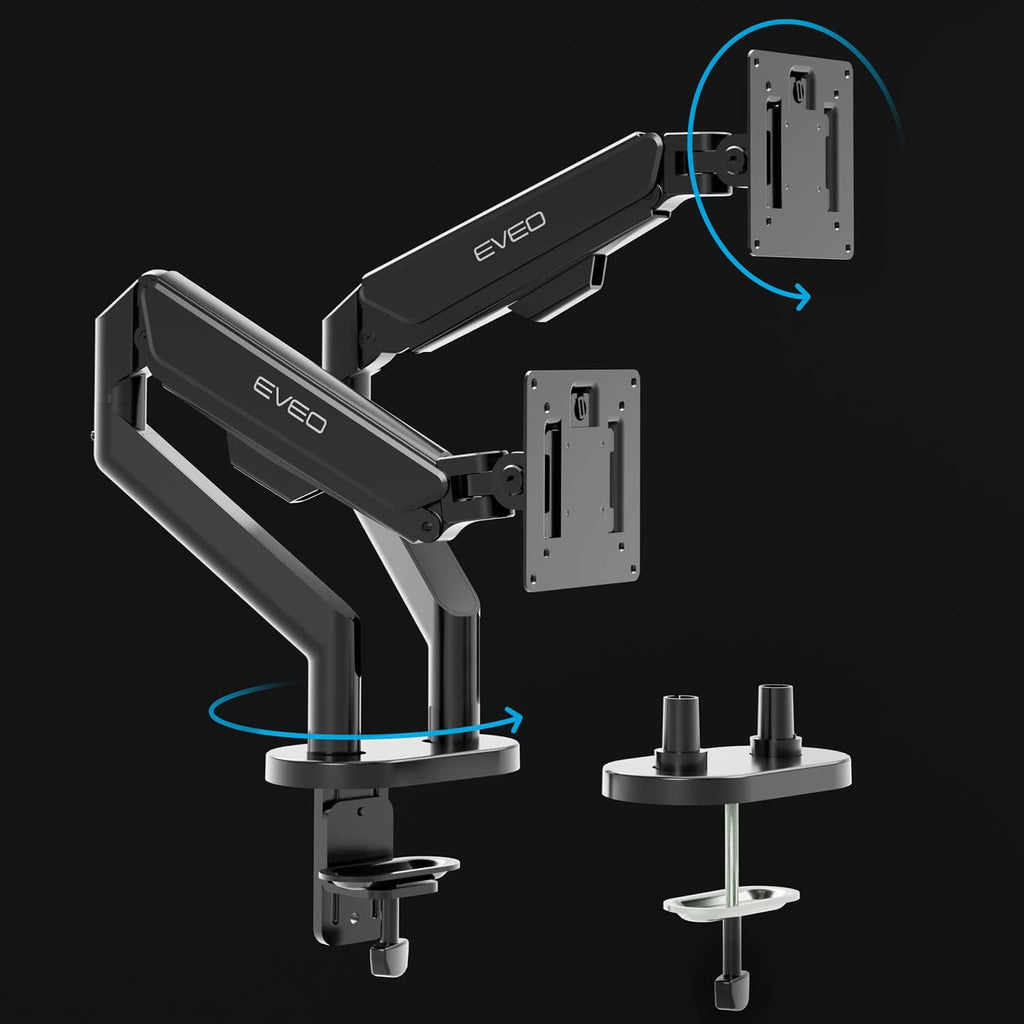 EVEO Premium Dual Monitor Mount 14"-35” Dual Monitor Arm VESA Bracket Adjustable Height Gas Spring Dual Monitor Stand, Screen Full Motion Dual Monitor Arm-Computer Monitor Stand for 2 Screens - Red
