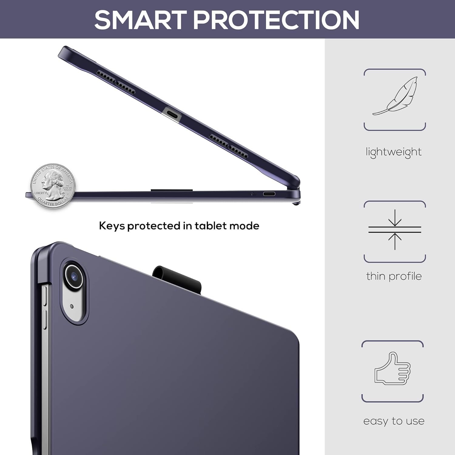 typecase Touch iPad 10th Generation Case with Keyboard (10.9", 2022) and iPad A16 (11th Gen, 2025) – 360° Rotatable, 11-Color Backlit, Multi-Touch Trackpad, Thin & Light (Midnight Amethyst)