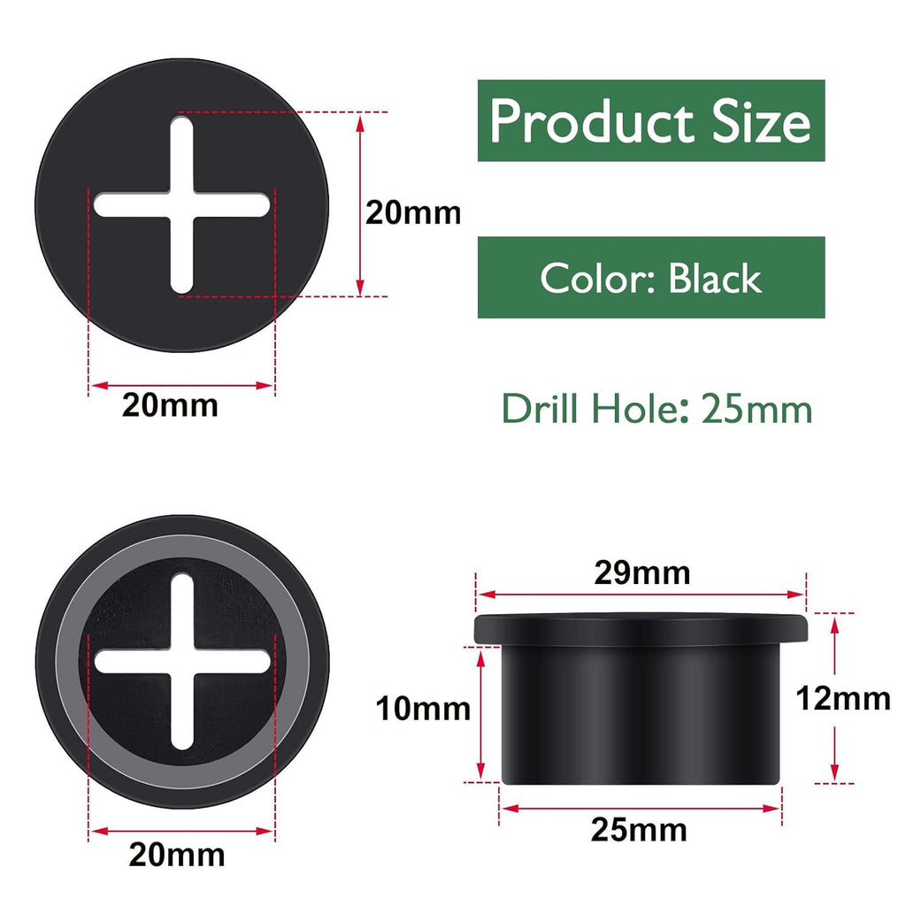 20Pcs Desk Grommet, 1" (25mm) Black Silicone Cord Hole Cover, Flexible Rubber Wire Grommets, Wall Grommets for Cables Management, Table, Countertop, Cabinets and Furnitures Wire Organizer