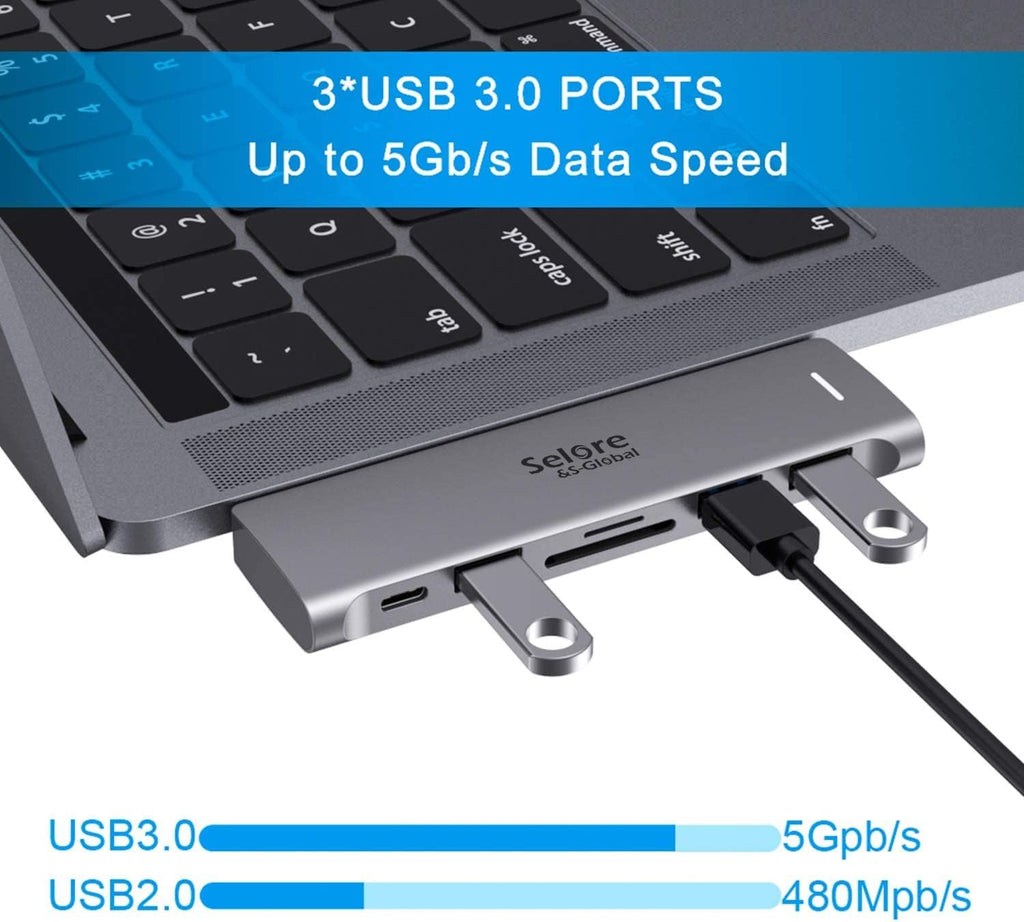USB C Adapter for MacBook Pro/Air M1 M2 M3 2021 2020 2019 13" 15" 16", 6 in 1 USB-C Hub MacBook Pro Accessories with 3 USB 3.0 Ports,USB C to SD/TF Card Reader and 100W Thunderbolt 3 PD Port