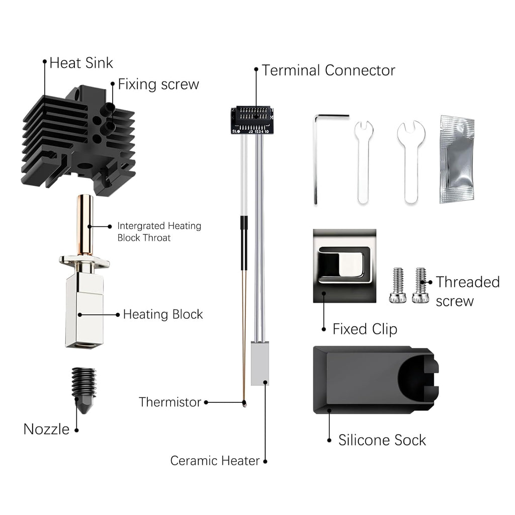 JUUPINE Upgraded Bambu Lab Hotend kit for Bambu Lab P1P/P1S 3D Printer,24V 60W Ceramic Heater HotEnd Kit with Removable Hardened Steel 0.4mm Nozzle for Bambu Labs P1 Series 3D Printers