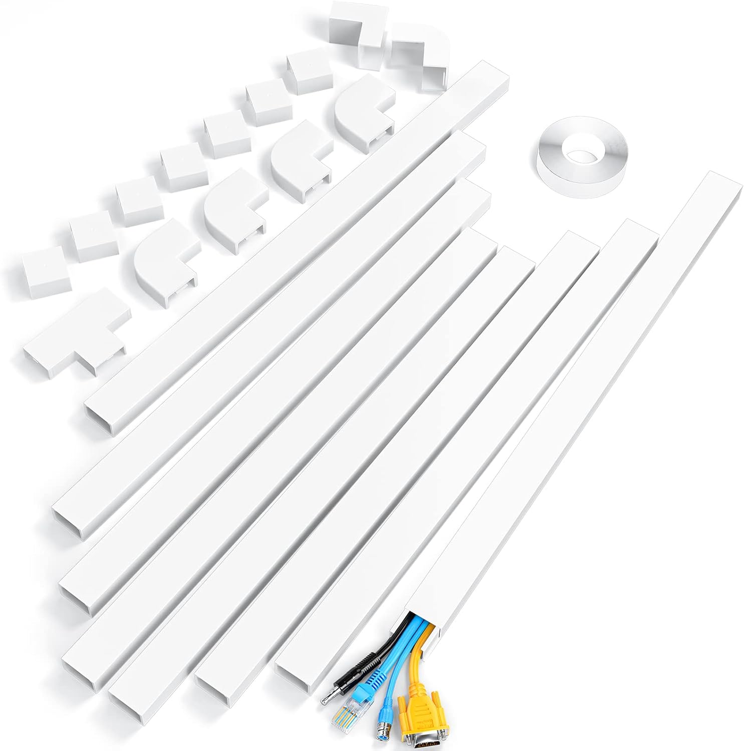 Yecaye Large Cord Hider for 3-4 Wires, Paintable Cord Cover Wall Cable Management System, PVC Wire Hide, Cable Raceway Kit for Wall Mount TV, W1.18in H0.67in, White