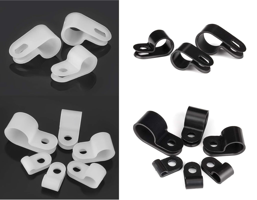 Bigtrans 305 Pcs Nylon Plastic R-Type Wire Clips 1/4" 5/16" 3/8" 1/2" 3/4" Clamps Fasteners Assortment for Cable Conduit -5 Size -White