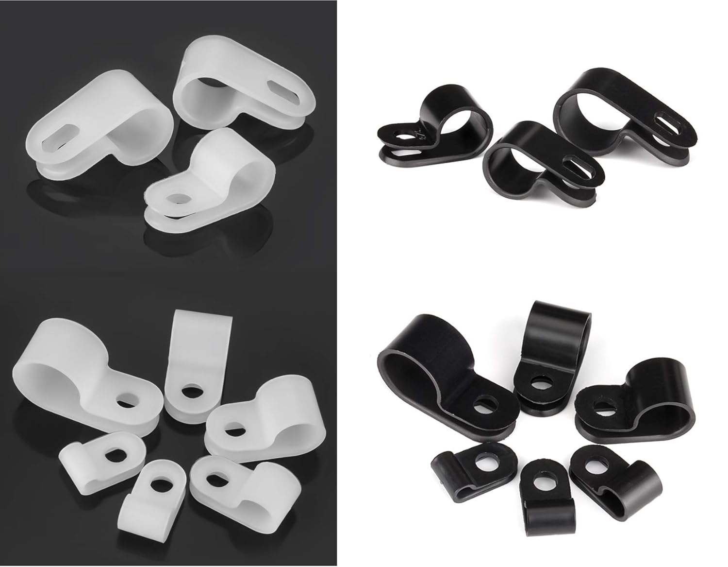 Bigtrans 305 Pcs Nylon Plastic R-Type Wire Clips 1/4" 5/16" 3/8" 1/2" 3/4" Clamps Fasteners Assortment for Cable Conduit -5 Size -Black